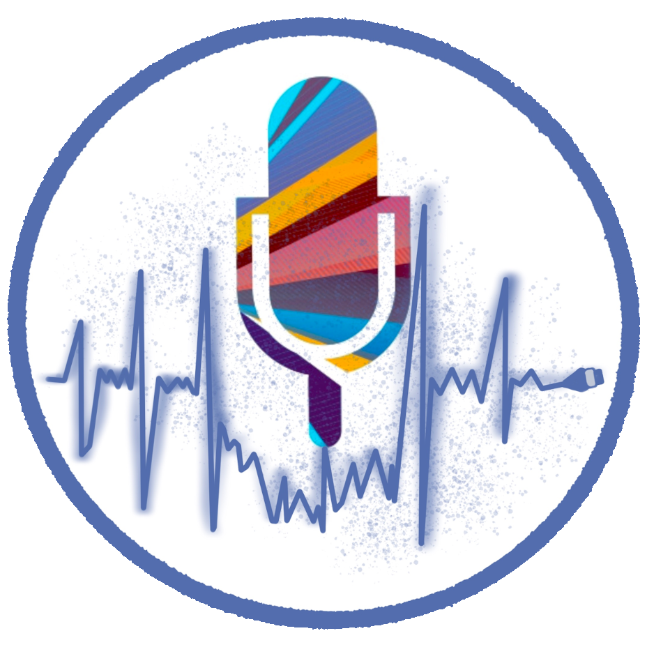 Microphone multicolore dans un cercle bleu